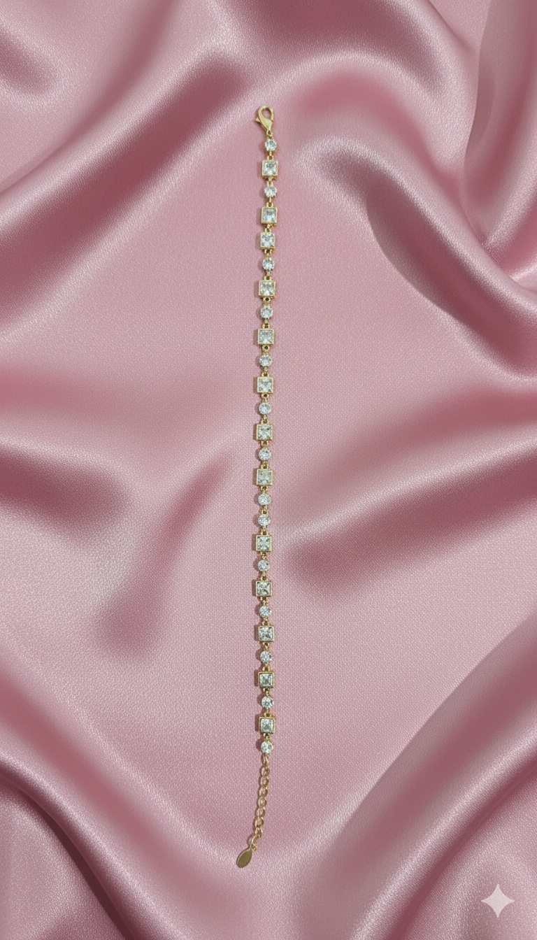 Gourmette tennis doré fin avec strass