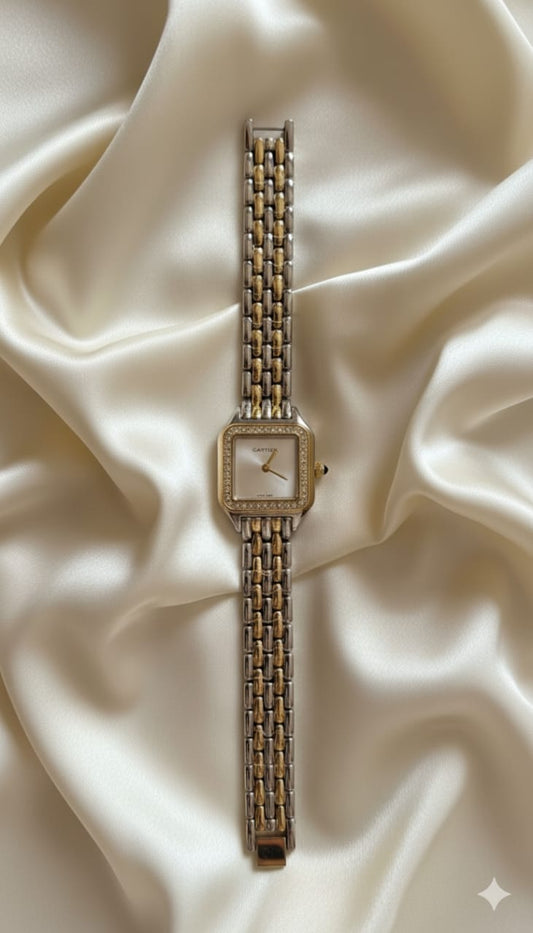Montre Cartier bicolore avec cadran carré et strass